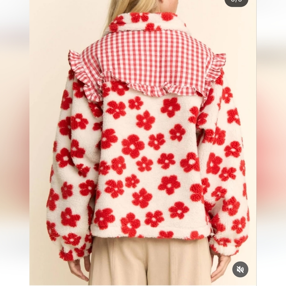 DAVI & DANI Red Floral Fleece Jacket - Picture 9 of 9